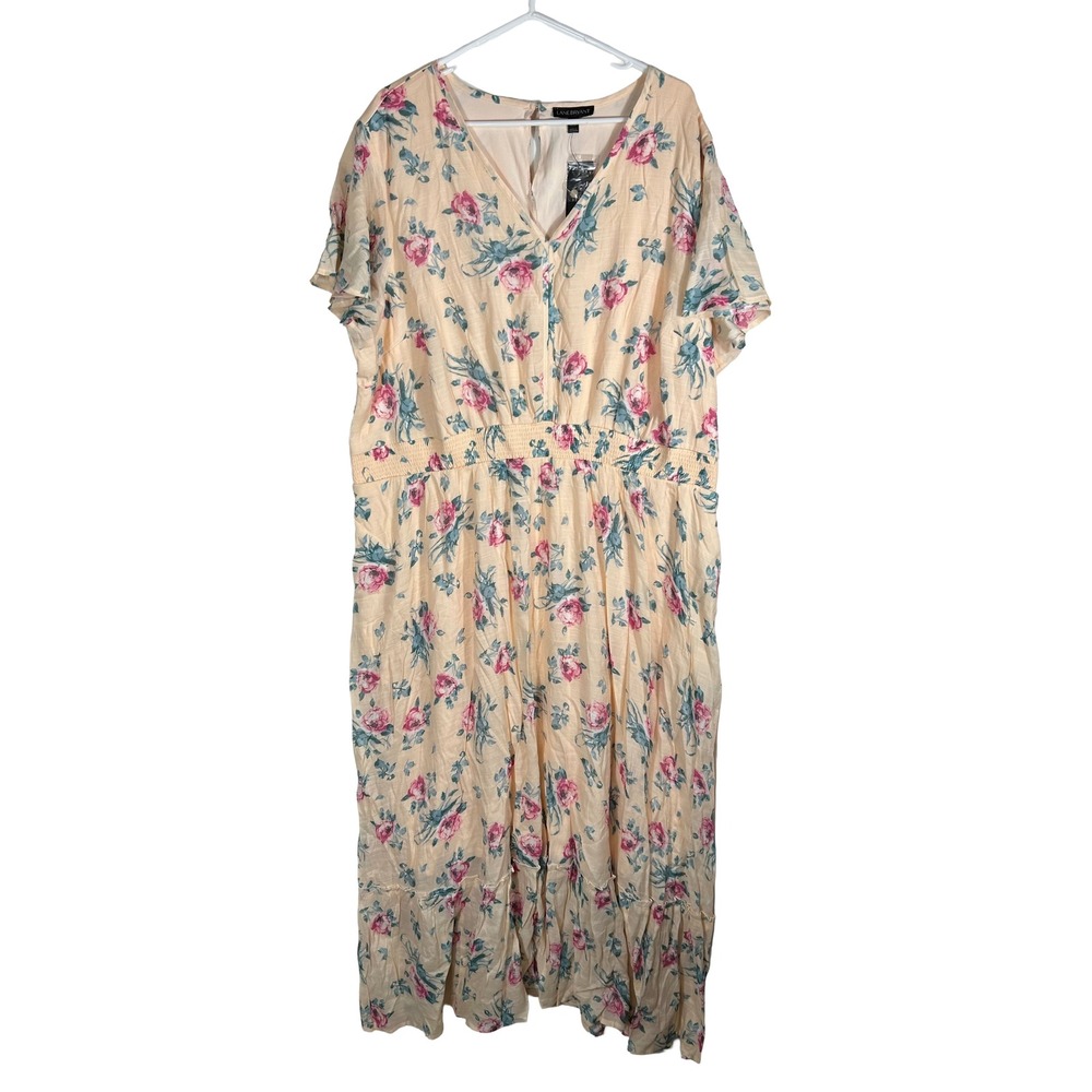 NWT Lane Bryant Peach Pink Floral Maxi Dress Smocked Waist Plus Size 26/28